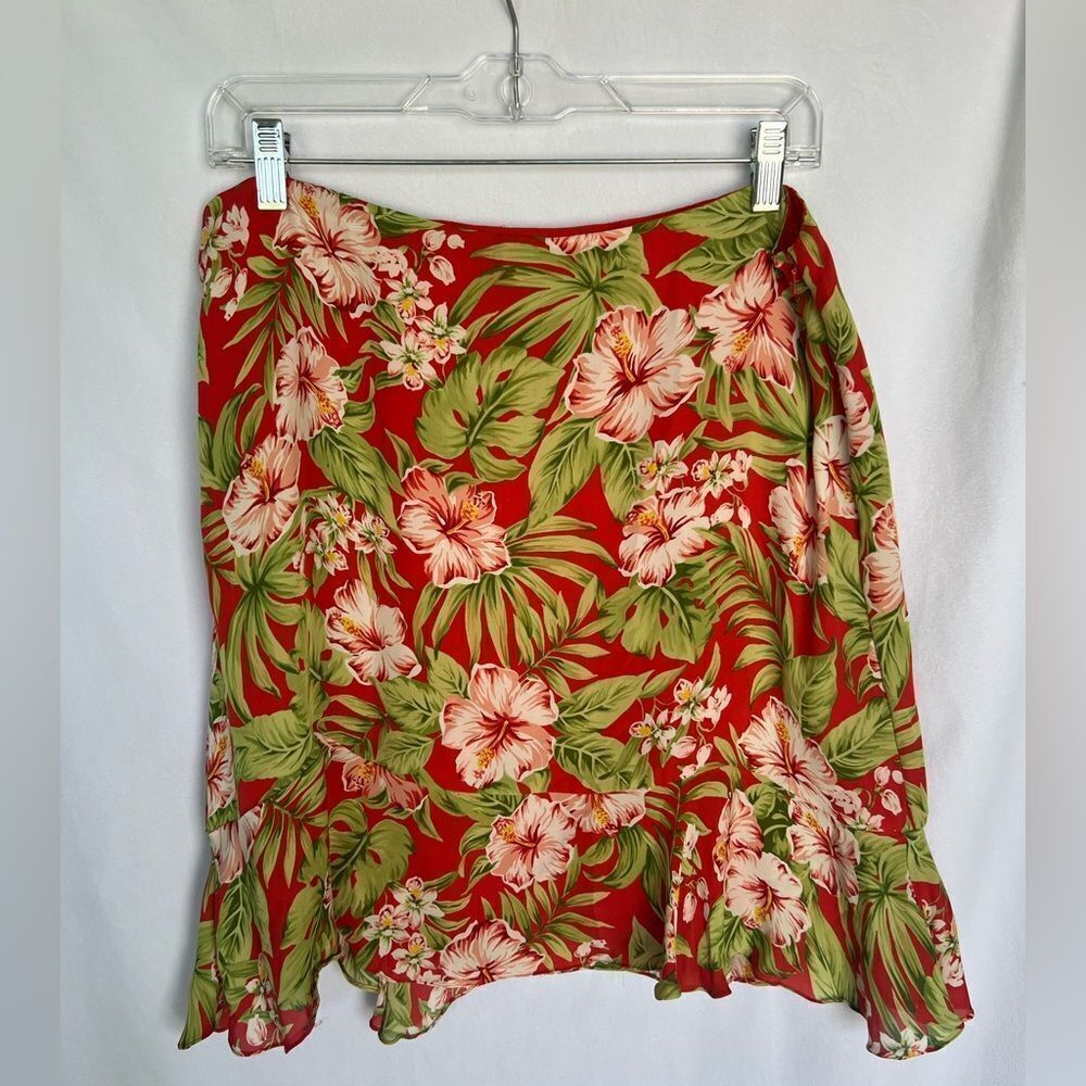 Jones New York Signature 100% Silk Floral Tropical Skirt Size 14P